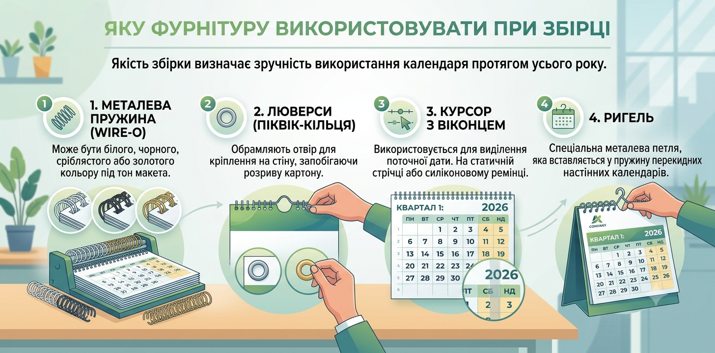 Кріплення та фурнітура для календарів Яку фурнітуру використовувати при збірці